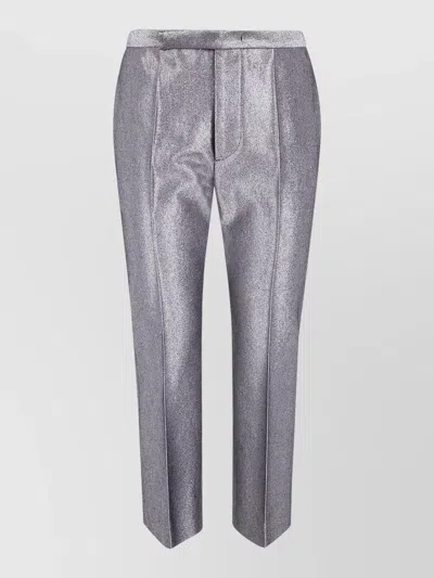 Sapio Cropped Denim Trousers Pleated Front Pockets In Gray
