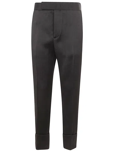Sapio Satin Trousers With Belt Loops And Cuffed Hem In Black