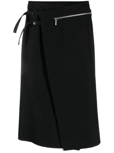 Sapio N45 Zip-up Asymmetric Wool Skirt In Black