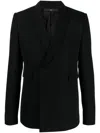 Sapio Double-breasted Wool-cotton Blazer In Black  