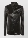 Sapio Pointed Collar Long Sleeves Shirt With Shiny Finish In Black