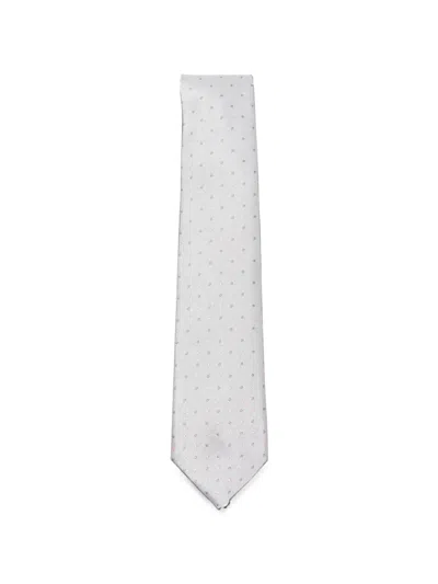 Sapio Polka-dot Herringbone-pattern Tie In Gray