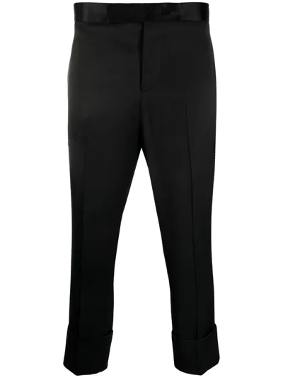 Sapio Satin-finish Cropped Tailored Trousers In Black