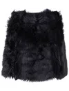 Sapio Plush Faux Fur Shrug Style Coat In Black