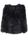 Sapio Plush Faux Fur Shrug Style Coat In Black