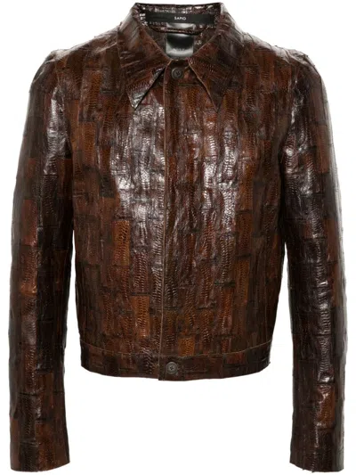Sapio Snakeskin-effect Jacket In Brown
