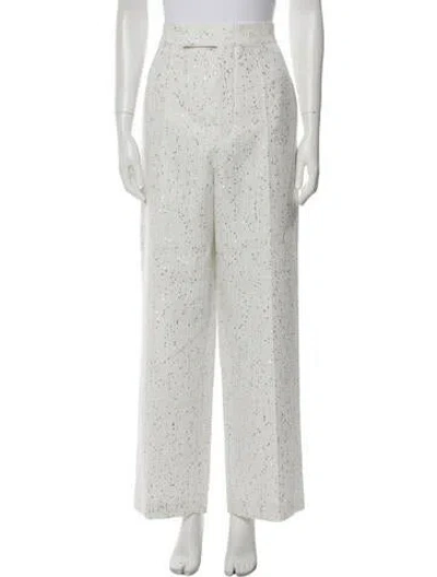 Pre-owned Sapio Tweed Pattern Wide Leg Pants W/ Tags In White