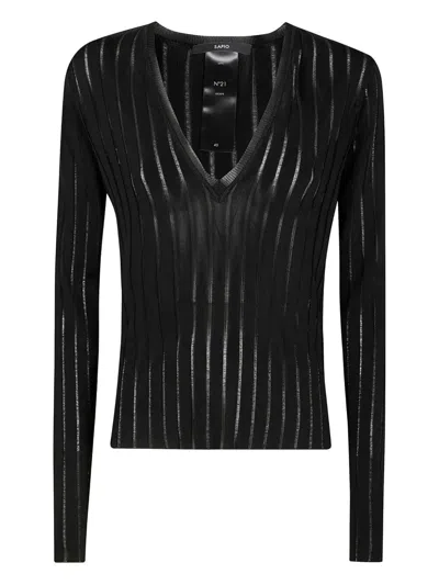 SAPIO VISCOSE CREPE DE CHINE V NECK SWEATER,N21.VISCREPE BLACK