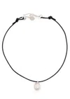 Sapir Bachar Pearl Leather Choker In Pearl