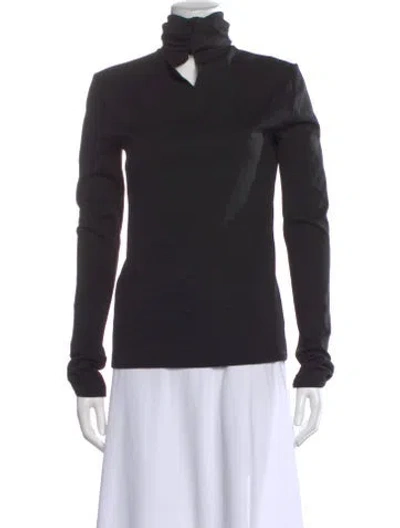 Pre-owned Sara Battaglia Chambray Tie Neck Top In Black