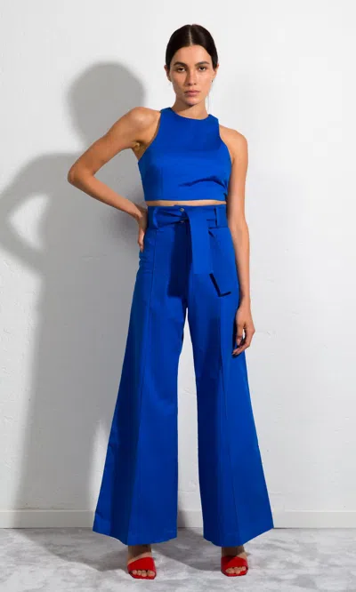 Sara Battaglia Crop Top In Blue