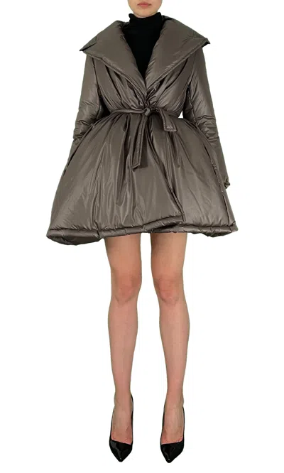 Sara Battaglia Duvet Coat In Silver Grey
