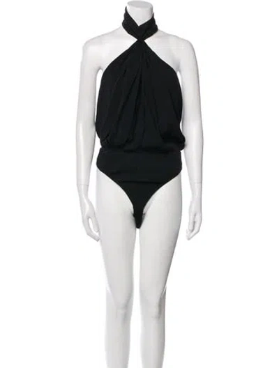 Pre-owned Sara Battaglia Halterneck Sleeveless Bodysuit In Black