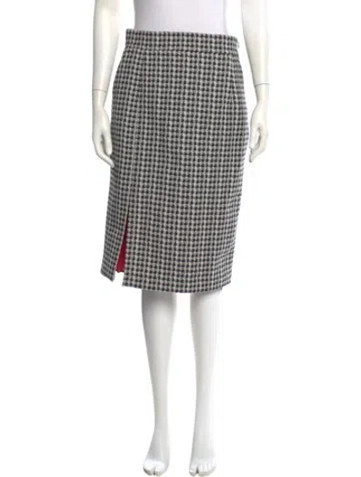 Pre-owned Sara Battaglia Houndstooth Print Knee-length Skirt In Black