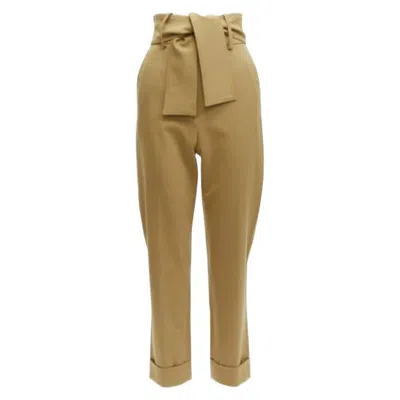 Pre-owned Sara Battaglia Khaki Wool High Waisted Tie Belt Cuffed Tapered Pants It36 Xxs In Brown