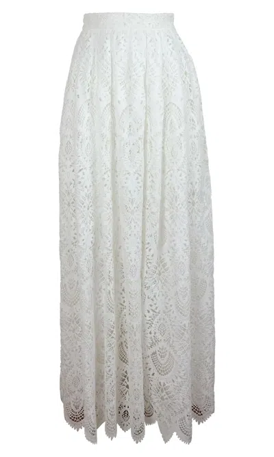 Sara Battaglia Lace Skirt In White Lace