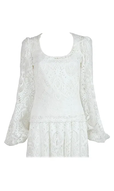 Sara Battaglia Lace Top In White Lace