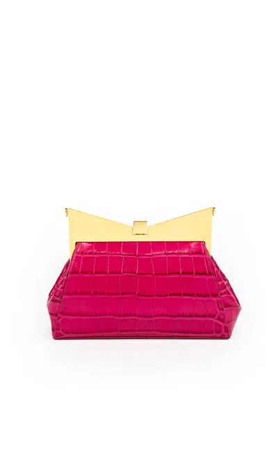Sara Battaglia Lady Me Clutch In Pink Croc