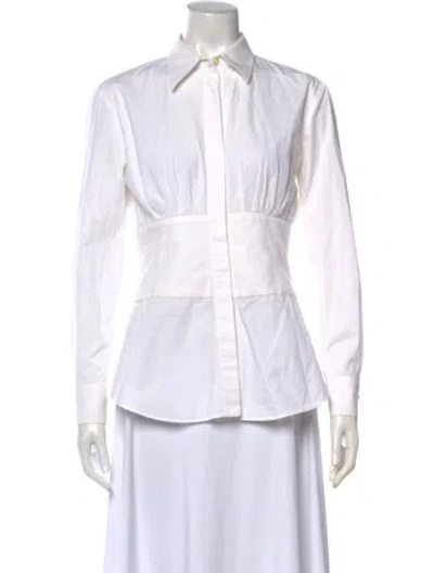 Pre-owned Sara Battaglia Long Sleeve Blouse In White