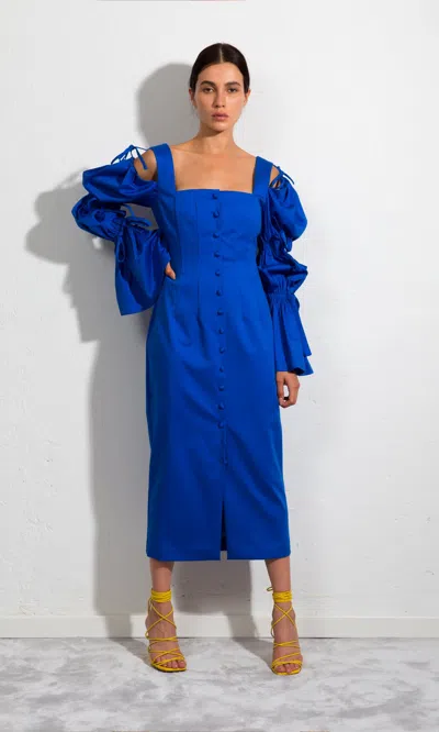 Sara Battaglia Longuette Dress In Blue