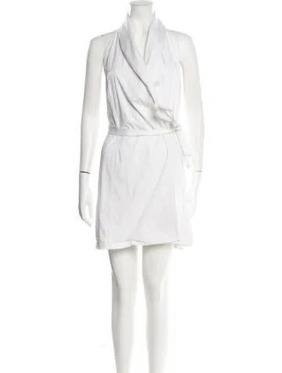 Pre-owned Sara Battaglia Mock Neck Mini Dress In White