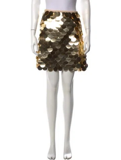 Pre-owned Sara Battaglia Patterned Mini Skirt In Gold