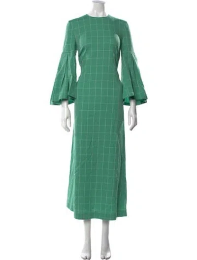 Pre-owned Sara Battaglia Plaid Print Long Dress In Green