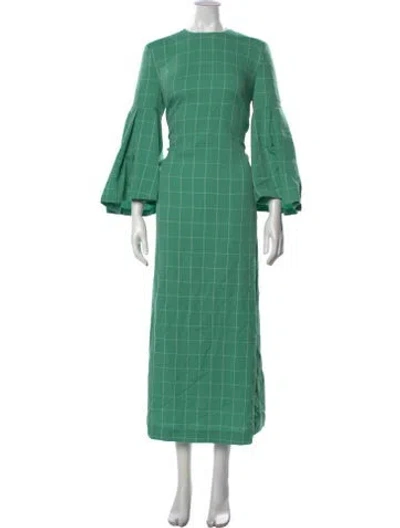Pre-owned Sara Battaglia Plaid Print Long Dress In Green