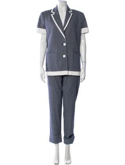 Pre-owned Sara Battaglia Plaid Print Pantsuit In Blue