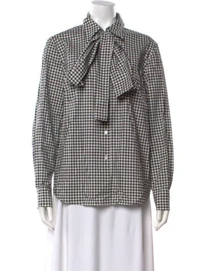 Pre-owned Sara Battaglia Plaid Print Tie Neck Blouse In Black
