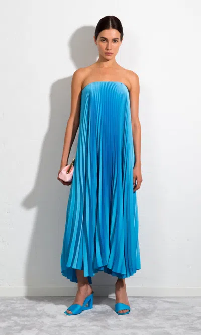 Sara Battaglia Plissé Dress In Light Blue