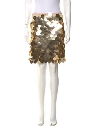 Pre-owned Sara Battaglia Printed Mini Skirt In Gold