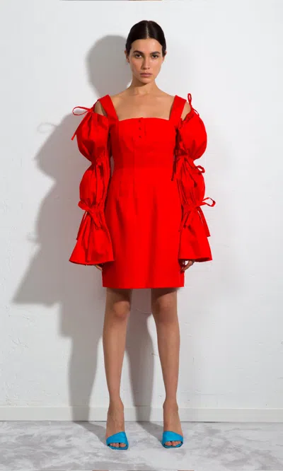 Sara Battaglia Puffy Sleeves Dress In Aperol