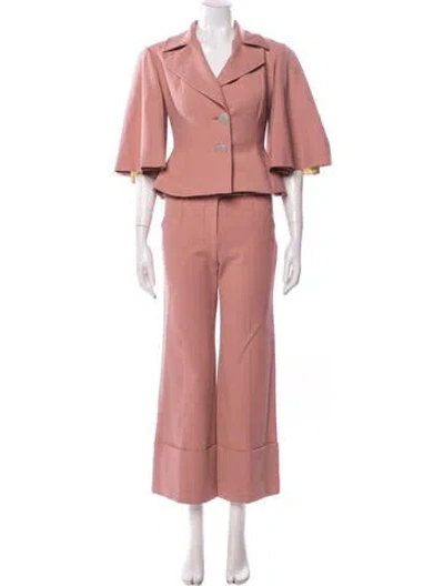 Pre-owned Sara Battaglia Ruffle Embellishment Pant Set W/ Tags In Pink