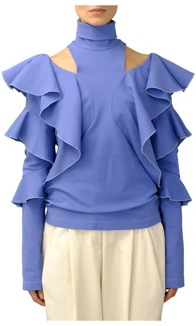 Sara Battaglia Ruffles Top In Light Blue