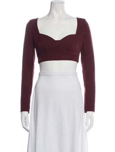 Pre-owned Sara Battaglia Square Neckline Long Sleeve Crop Top In Burgundy