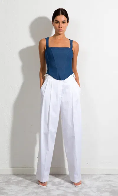 Sara Battaglia Squared Top In Blue Denim