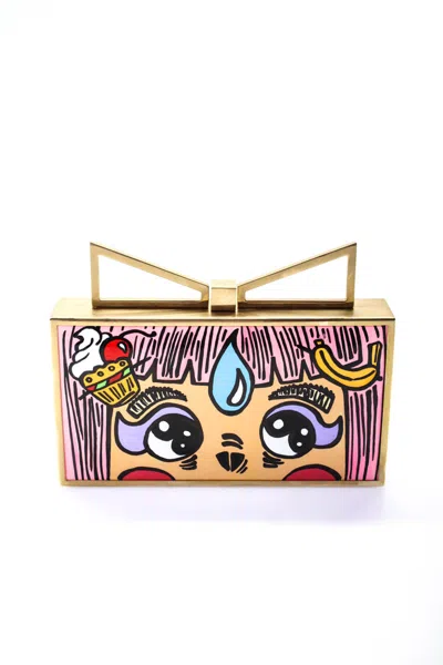 Sara Battaglia Womens Lady Me Special Edition Hand Painted Clutch Handbag Pink Ltde821