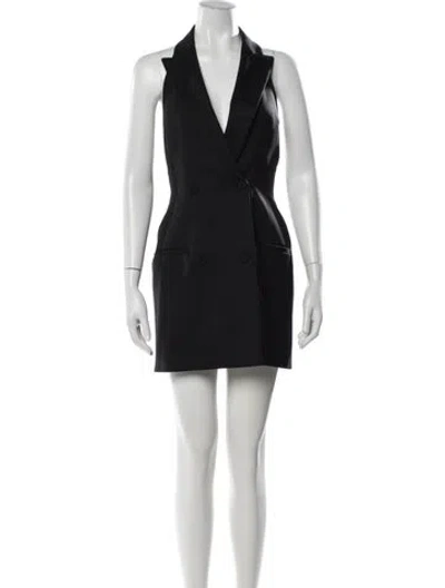 Pre-owned Sara Battaglia Wool Mini Dress In Black