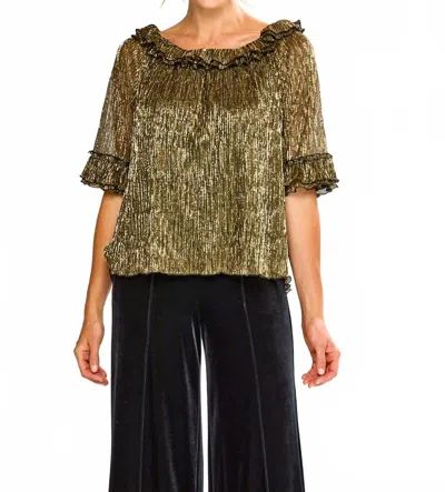 Sara Campbell Candace Ruffle Neckline Top In Black & Gold In Brown