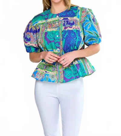 Sara Campbell Laguna Puff Sleeve Blouse In Paisley Tiles In Multi