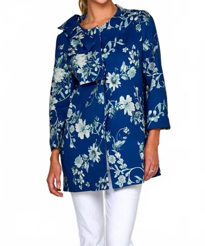 Sara Campbell Sabrina Bow Jacket In Mum Garden In Blue