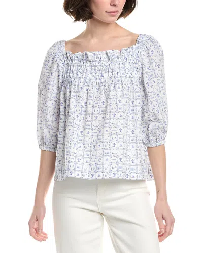 Sara Campbell Square Neck Balloon Sleeve Blouse In White