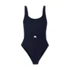 Sara Cristina Olympic Pearl-embellished Ribbed Swimsuit In Dark Navy