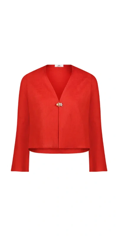 Sara Cristina Online Shop Nerea Top With Pearl Red Linen