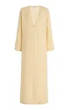 Sara Cristina Pearl-embellished Linen Maxi Dress In Yellow