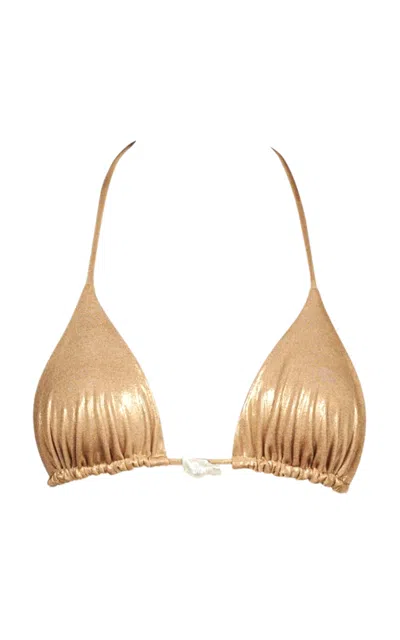 Sara Cristina Pearl-embellished Triangle Bikini Top In Gold