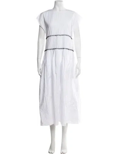 Pre-owned Sara Lanzi Crew Neck Midi Length Dress In White