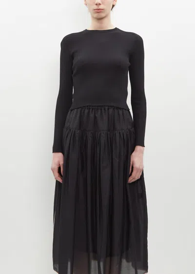 Sara Lanzi Cropped Cotton Blend Rib Sweater In Black