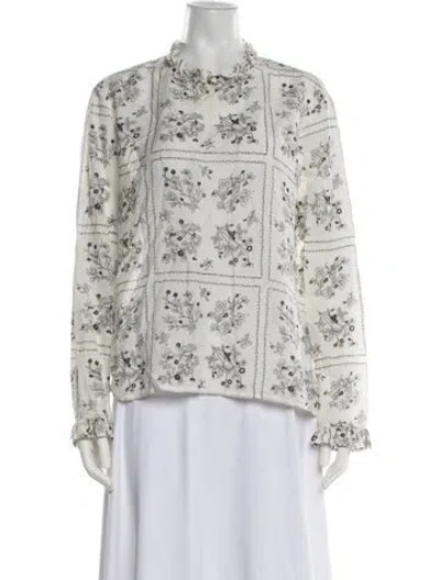 Pre-owned Sara Lanzi Floral Print Long Sleeve Blouse In White